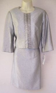ADRIANNA PAPELL Silver Gray Beaded Mother of Bride Dress w Jacket