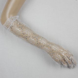 SILVER METALLIC ACCENT LACE GLOVES (GV028)