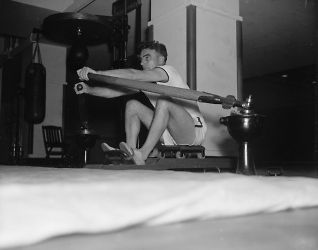 1937 photo James A. Shanley, D. of New Haven, Conn. rowing machine at