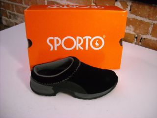 Sporto Heidi Black Suede Sporty Mule Clogs New