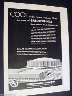 Dahl designs Dallas Memorial Auditorium 1957 Baldwin Hill Co Print Ad