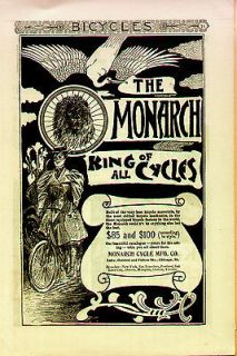 1870 MONARCH BICYCLE KING OF ALL CYCLES  ORIGINAL VINTAGE AD PRINT
