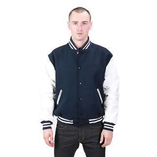 New Mens Wool Varsity Jacket with Leather Sleeves   4 Colors M L XL