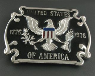 American Bald Eagle US Flag Buckle Genuine Leather Belt