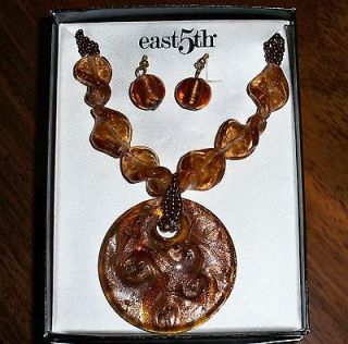 EAST 5TH BRONZE AMBER Glass Necklace & Earrings Gift Box Set   NEW