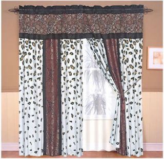 8PC Burgundy Paisley Leopard Jacquard Curtain Set Bed in a Bag