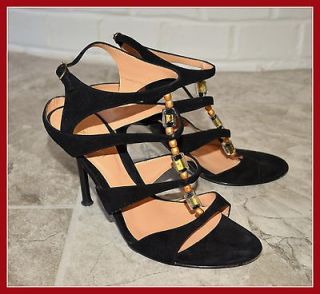 SERGIO ROSSI BLACK GOLD PAINTED GLASS BEADED BLACK SUEDE OPEN TOE