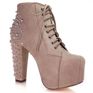Amos taupe Military Combat Ankle Bootie w Metal Spike Stud Detail High