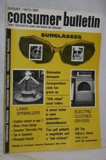 Vintage Consumer Bulletin,Aug 1972,Sunglasse s,Fifth Wheel Travel