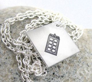 Tardis Necklace   Doctor Who Inspired Hand Stamped Pendant with Chain