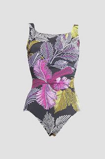 Purple Dot Palm Post Mastectomy Swimsuits Size 12
