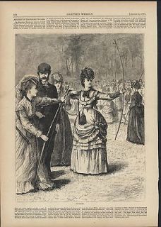 Ladies Shooting Bows Archery 1870 antique wood engraving