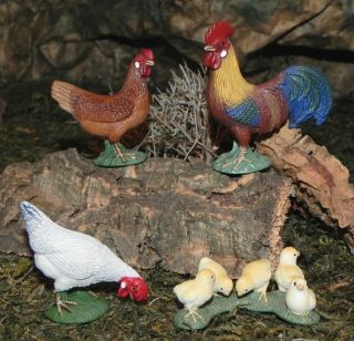 Nativity Animal Figurines Set of 4 Chicken, Rooster, Chicks and Hen