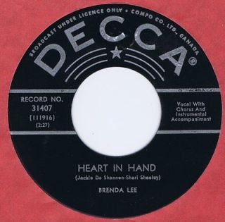Brenda Lee 45 Heart In Hand 1962 Billboard # 15 Canada Press NM Decca