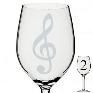 Two Treble Clef Etched Wine Glasses glassware glass set pair music