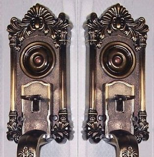 VERY FINE ESTATE type Antique Brass FRENCH Door Handle Set 14 1/2 in