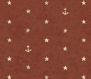 COUNTRY STARS & ANCHORS Wallpaper Cream Red Rust Rustic PRIMITIVE