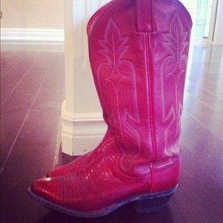 VINTAGE sexy Red DAN POST SNAKESKIN Cowboy Boots 5.5 Made In USA White