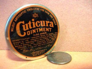 vintage medicine 3/4 ounce Cuticura Ointment round tin for skin care