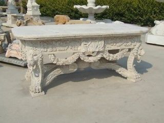 BEAUTIFUL HAND CARVED MARBLE TRAVERTINE LION TABLE JS23