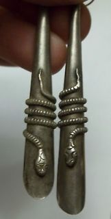 Vintage Sterling Snake Earrings AMAZING DETAIL 3 LONG Old Pawn Silver