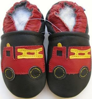 carozoo fire truck black 5 6y soft sole leather kids shoes slippers