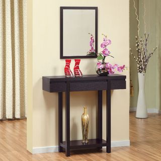 Cappuccino Finish Occasional Hallway Console Table with Mirror