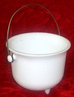 Antique Milk Glass Christmas Candy Kettle w/ Metal Bale