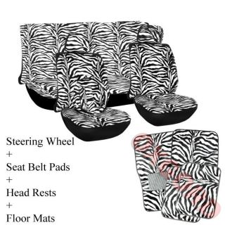 15pc Set Seat Cover Black White Zebra Animal Print Floor Mat+Wheel