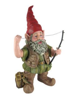 Cute Fisherman Gnome Statue Figure Fishing Angler