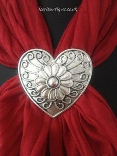 SILVER LARGE HEART PENDANT SCARF RING HOLDER BEAUTIFUL NEW GIFT