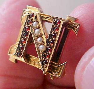 Antique 14k Gold Pi Sigma Nu Fraternity Pin w Pearls Garnets No Scrap