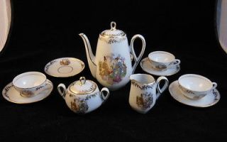 Tea Set w Lithophane in Cup Bottoms Porcelain No mark Vintage