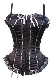 Size Large Black with Thin Light Pink Ribbons Corset and Matching