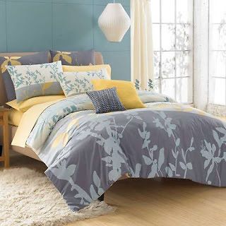Kas Maysun Twin Comforter Set Shams Yellow Gray Aqua Blue Organic Look