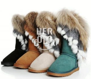 Xmas Winter Fashion Warm Fox Rabbit Fur Snow Boots Real Leather 4