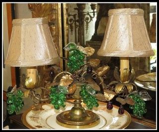 Antique French Bronze Table Chandelier Girandole Lamp w Green Grapes
