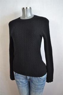ANNE KLEIN Black Soft 100% Cashmere Cableknit Crewneck Sweater M