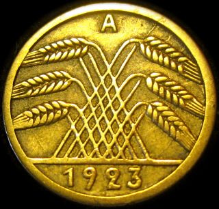 Germany 1923A Gold coloured Five Rentenpfennig Coin