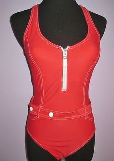 NWT SAND N SUN BRIGHT RED 1 PIECE SWIM SUIT WITH FULL LENGTH ZIPPER