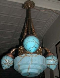 Antique Brass French Belle Epoque Teardrop Art Glass Globe Shade Dome