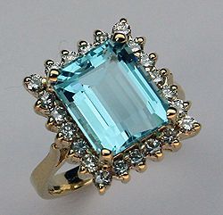 Blue Aquamarine Ring surrounded with Diamonds