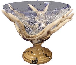 Glass Fruit Bowl with Antler Accent Base Rustic Cabin Decor Wildlife