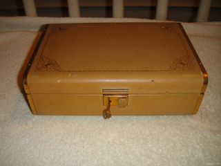 Vintage Farrington Jewelry Box W/Key 2 Tier Box Red Velvet Lined Gold