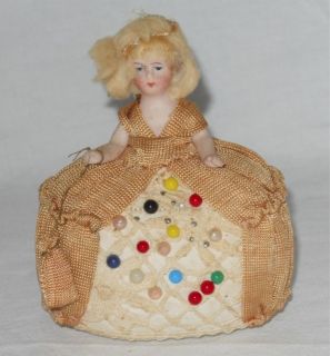 Antique Vintage Porcelain Pin Cushion Girl Half Doll 2/0 Made in