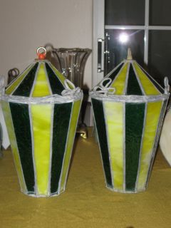PR VINTAGE LEADED SLAG GLASS CONE SHAPE LAMP SHADES ONLY GREEN AND