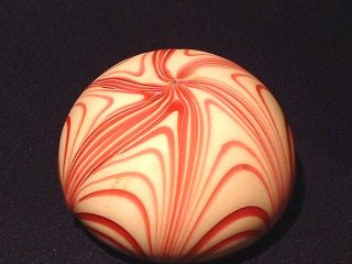 Vintage Cranberry & White Loopings Art Glass Paperweight