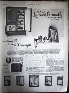 1926 Antique LEONARD Wood Cleanable Refrigerator Full Page Kitchen Ad