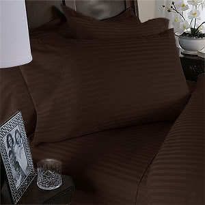 100% REAL 1100 TC EGYPTIAN COTTON STRIPE CHOCOLATE US BEDDING QUEEN
