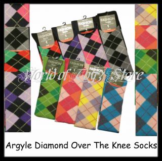 Ladies   Teens   Argyle Diamond Over The Knee Socks Size 4  6 Multiple